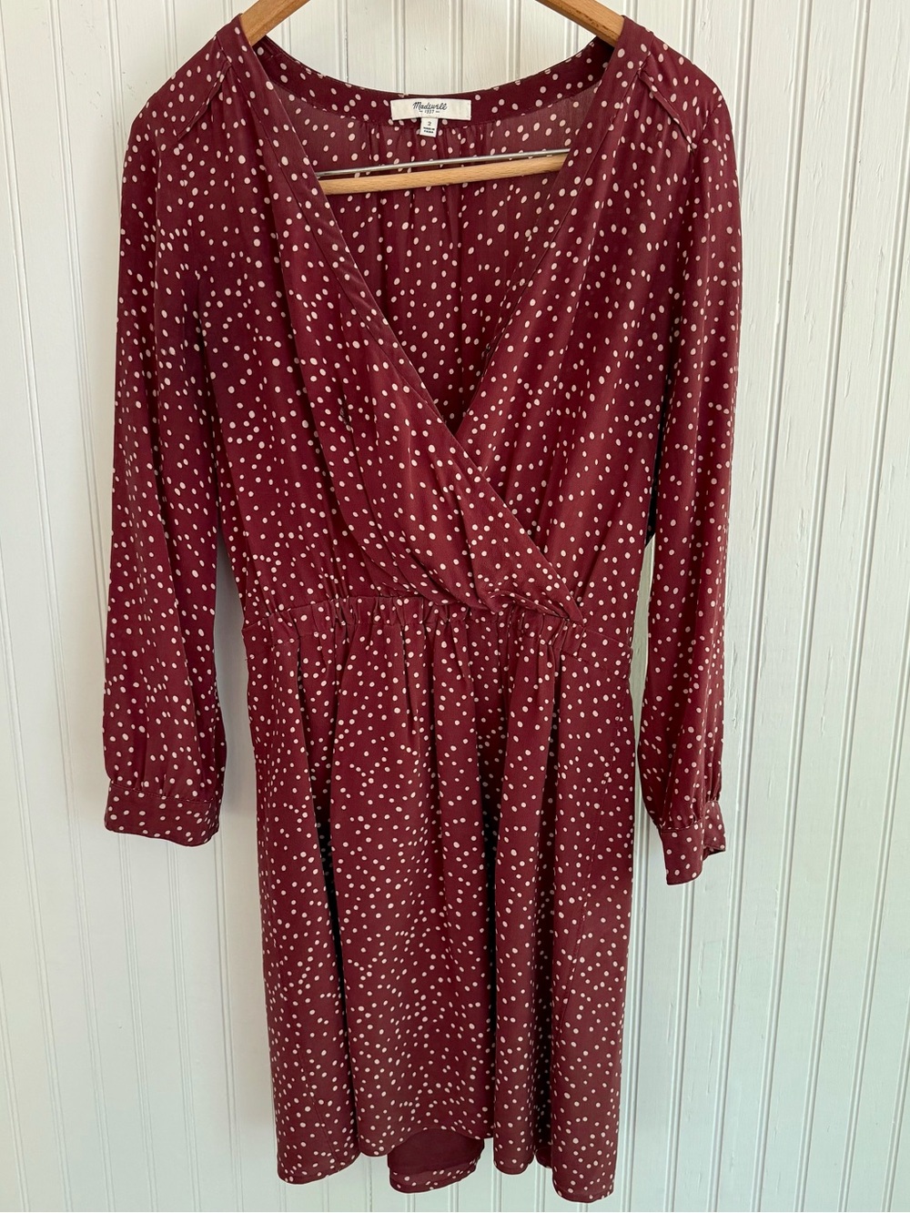 Madewell Burgundy Long Sleeve Polka Dot Fall Dress Size 2